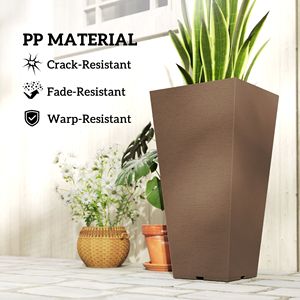 Set of 2 Brown Outdoor <b>Planters</b> 23-Inch Tall <b>Plastic</b> Flower Pots for Front Door Patio Garden Use - Product Image 5