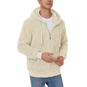 Men's Cream Fleece Hooded Sweatshirt Regular Fit Solid Color Casual Winter Wear - Product Image 1