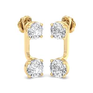 Pendientes de lujo de oro rosa con diamantes redondos de talla brillante, minimalistas, dos en uno, tipo gota, joyería de moda para mujer - Product Image 6