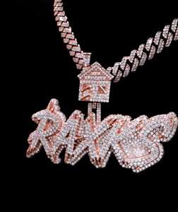 Collar con Colgante de Letra de la Casa en Color Oro Rosa, Cadena de Plata Chapada en Rodio, Circonita Cúbica, Joyería Hip Hop para Fiesta - Product Image 2
