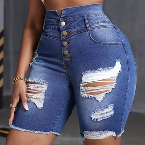 Mejores shorts de mezclilla para mujer de verano 2026, elásticos, ajustados, con agujeros y borlas - Product Image 2