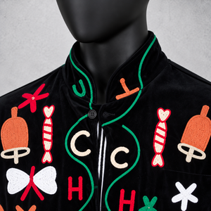 Veste bomber en velours brodée de Noël pour femme, veste d'extérieur zippée, manteau de fête - Product Image 5