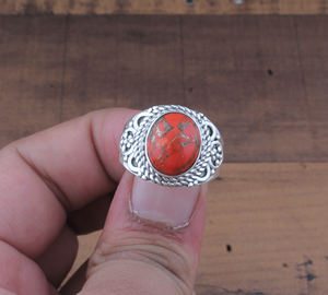 Bague de mariage pour femme en argent sterling avec sertissage de pierres orange et turquoise, design personnalisé, bijoux de mode - Product Image 2