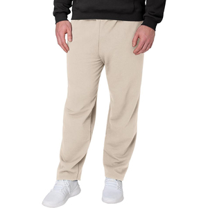 Pantalon de jogging décontracté en coton beige avec taille élastique, poches latérales, respirant, tricoté mi-lourd, coupe ajustée, idéal pour l'automne - Product Image 1