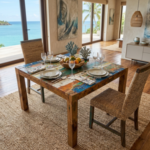 DIVADI <b>Dining</b> <b>Table</b> Melanie Style KD Leg Square Model Reclaimed Boat Wood Sustainable Design EcoFriendly <b>Foldable</b> Indoor Outdoor - Product Image 5