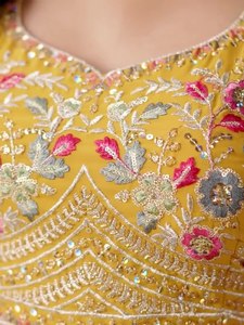 Custom <b>Women</b> Indian Traditional Haldi Wear Georgette Flared <b>Lehenga</b> Choli Heavy Resham Sequins Work Sleeveless Blouse Ready - Product Image 6