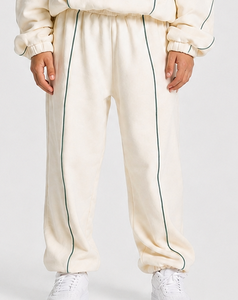 Kid Girl's Custom Pearl <b>White</b> Contrastline <b>Jogger</b> Casual Oversized Breathable Sweatpants Premium Fleece Girl's Wide Leg Trousers - Product Image 1