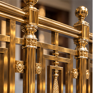 Rampe en laiton forgé filigrané avec panneaux rectangulaires et détails floraux pour hôtels et villas de luxe, balustrade et main courante - Product Image 3