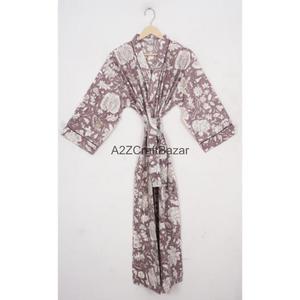 Robe Kimono en Coton Tricoté Imprimé Floral 100% Coton, Style Artisanal Jaipuri, Tenue Décontractée Romantique et Respirante pour l'Été - Product Image 2