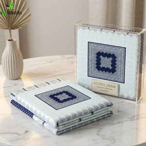 Parure de lit 3 pièces Shahi Gharana en pur coton avec taies d'oreiller |   Literie de luxe douce bleu marine avec imprimé géométrique. - Product Image 5