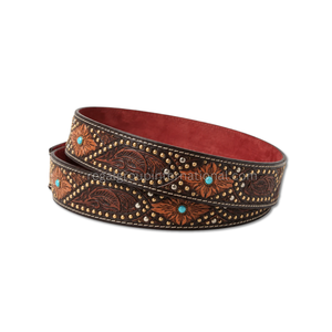 Premium Western <b>Belt</b> Floral Tooled Grain Leather <b>Belt</b> for Men & Women with Turquoise Stone Accents Antique <b>Silver</b> <b>Buckle</b> - Product Image 2