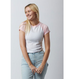 <b>Women's</b> <b>White</b> Blue Raglan Sleeve <b>T</b>-<b>Shirt</b> Crew Neck Slim Fit Casual Jersey Cotton Spring Summer Short Sleeve Top - Product Image 5
