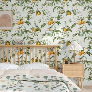 Carta da Parati Floreale Beige/Arancione/Verde 44,5 cm x 300 cm, Adesiva, Impermeabile, Rimovibile, con Design di Uccelli e Foglie - Product Image 4