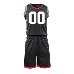Maillot de basket personnalisé col en V sans manches 100 % polyester anti-humidité avec numéros d'équipe imprimés pour adultes, bordure noire et rouge - Product Image 1