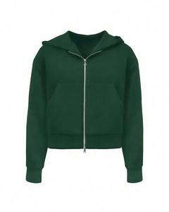 Sweat-shirt à capuche zippé vert uni pour homme, en molleton surdimensionné, décontracté, pour l'automne - Product Image 2
