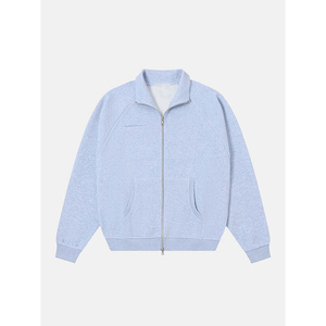 Veste coupe-vent unisexe bleu marine à capuche, col montant, fermeture éclair sur le devant, vêtement d'extérieur décontracté en polaire tricotée, coupe régulière, couleur unie - Product Image 1