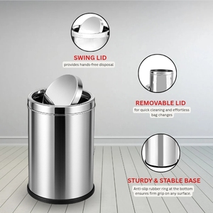 Poubelle à couvercle roulant portable en acier inoxydable, écologique, avec impressions de logo personnalisées pour la maison, la cuisine, la salle de bain, le bureau - Product Image 4