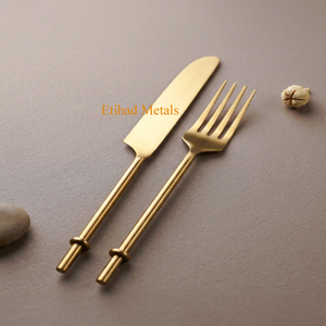 Ensemble de 3 couteaux à fromage anciens, manche en acier inoxydable, couverts en acier inoxydable doré 4 pièces - Product Image 3