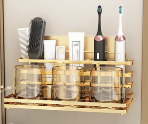 Soporte de Pared Autoadhesivo para Cepillos de Dientes, Organizador de Baño Portátil, Dorado, para Almacenamiento de Cepillos de Dientes - Product Image 5