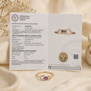 Bague de mariage en or jaune massif 14 carats de haute qualité, certifiée IGI, avec diamant de laboratoire et alexandrite, bijoux fins pour femmes - Product Image 6
