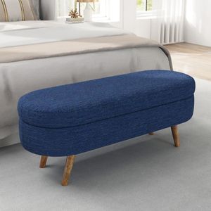 Panca contenitore ovale blu con gambe in legno di gomma 43,5"x16"x16" per camera da letto - Product Image 1