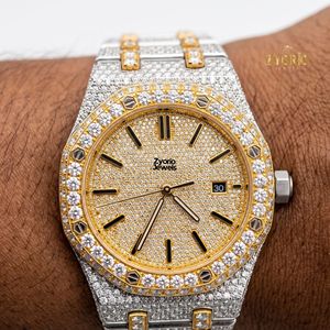 Reloj Unisex de Lujo de Dos Tonos con Incrustaciones de Diamantes Moissanite, Movimiento de Cuarzo ETA, Esfera de 41 mm, Acero Inoxidable, Estilo Hip Hop Personalizado - Product Image 5