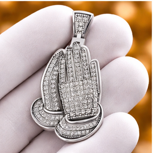 Luxury Iced Jesus Praying Hands Necklace 10K <b>Solid</b> <b>Gold</b> Rhodium Plated Moissanite Diamond <b>Pendants</b> Religious Custom Trendy Gifts - Product Image 3