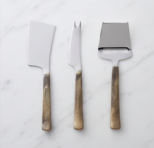 Elegante Juego de Cuchillos para Queso de Acero Inoxidable Hechos a Mano con Mangos Recubiertos de Latón, Utensilios de Cocina para Cortar y Untar Queso para el Hogar - Product Image 1