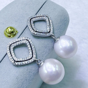 Pendientes Colgantes de Perlas de Agua Dulce Naturales de Zhuji, 11-12 mm, Redondos, Casi Impecables, con Corte Cuadrado, Plata, para Mujer - Product Image 1