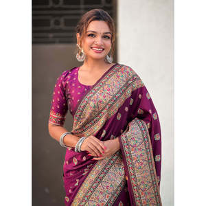 Sari de Lujo Tejido con Seda de Cachemira y Zari, Estilo Pashmina, para Mujer, Ideal para el Invierno - Product Image 2