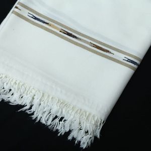 ผ้าคลุมไหล่ขนสัตว์สีขาวลายปักลายทางสำหรับผู้ชาย ผ้าพันคอสำหรับฤดูหนาวน้ำหนักเบาสำหรับผู้ใหญ่สวมใส่ได้ทุกวัน - Product Image 1