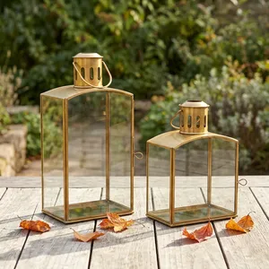 Large Brass Metal Glass <b>Mirror</b> Lantern with Glass <b>Panels</b> Reusable Home Decoration - Product Image 2