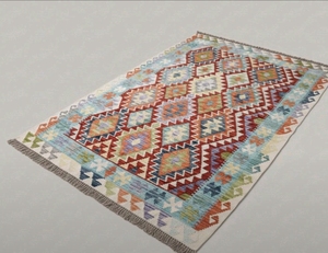 Alfombra Afgana Kilim Hecha a Mano de Lana, Alfombra Tradicional con Patrón Geométrico, Flecos, Apta para Mascotas, Pelo Plano y Fino, Decoración para el Hogar - Product Image 1