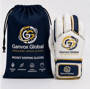Guantes de Cricket Ganvox Global de Cuero Duradero para Todas las Temporadas, Blanco, Azul y Dorado - Product Image 2