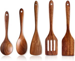 Ensemble d'ustensiles de cuisine en bois 4 pièces, cuillère, spatule, fourchette en bois naturel, outils de cuisine antiadhésifs, écologiques - Product Image 4