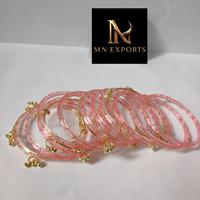 MN EXPORTS Juego de Brazaletes Churiyan Rosados de Cristal Lampwork, Bañados en Plata, con Engaste de Bola, Joyería Étnica de Moda para Mujer, Pulseras de Boda