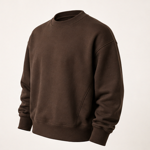 เสื้อสเวตเชิ้ตคอกลมทรงหลวมสำหรับผู้ชาย สีน้ำตาลเอสเพรสโซ ผ้าฝ้ายออร์แกนิคเนื้อหนา รุ่น MCRW-0050 - Product Image 3