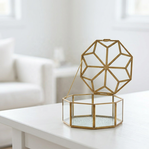 Wholesale Brass Framed Glass <b>Box</b> with Star Designer <b>Lid</b> for Home Decoration and <b>Storage</b> - Product Image 2