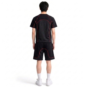 Conjunto de Camiseta y Pantalones Cortos Deportivos Ligeros para Hombre, Diseño de Bloques de Color, Transpirables, 220GSM, Poliéster y Algodón, Tejido de Punto, Ropa Casual - Product Image 2