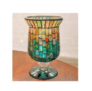 Luxury Theme Modern Mosaic <b>Hurricane</b> Candle Holder with Glass New Design Metal Candle <b>Lantern</b> Stand in Wholesale Price - Product Image 3