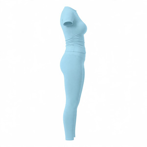 Conjunto de Yoga para Mujer, Personalizable, con Costuras Invisibles, Transpirable, Cintura Alta, Leggings Largos, Manga Corta, Cuello Redondo, Spandex - Product Image 3