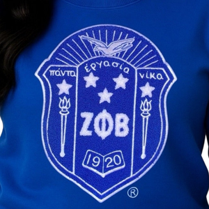 Sudadera de chenilla Zeta Phi Beta Blue Shield para mujer, jersey con escudo griego, bordado de hermandad, ropa informal - Product Image 4