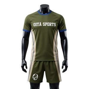 Men Olive <b>Green</b> White Sublimated Netball Jersey Shorts Set Polyester Athletic Performance Sportswear Training Competition - Product Image 1