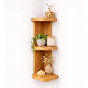Whitewashed <b>Oak</b> Wood Corner <b>Shelf</b> | Three-layer Durable <b>Rustic</b> Farmhouse Living Room Wall Storage | Wholesale - Product Image 1