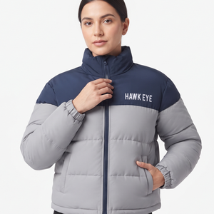 High Quality Women's Color Block Padded Jacket <b>Full</b> Zip Quilted Winter <b>Coat</b> Warm Polyester Filling Regular <b>Length</b> - Product Image 3