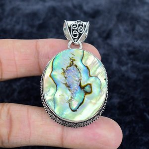 Natural <b>Abalone</b> <b>Shell</b> Gemstone Pendant 925 Silver Plated Handmade Jewelry For Everyday Wear - Product Image 3