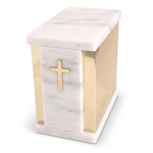 Urne funéraire carrée en onyx brun fumé de style américain avec poignée en forme de croix - Product Image 6
