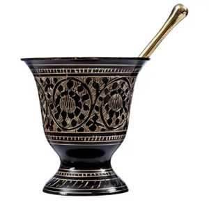 Goblet Design Brass Mortar and Pestle Set Elegant Gold Metal Spice <b>Grinder</b> Manual <b>Herb</b> Crusher Traditional Pharmacy Tool - Product Image 6