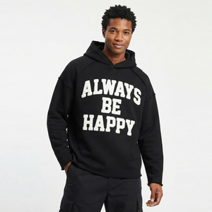 Sweat à capuche en molleton chenille brodé pour homme, avec ourlet déchiré et épaules tombantes, idéal pour l'hiver - Product Image 1
