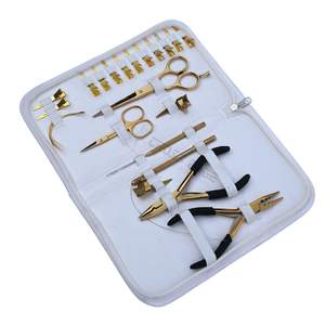 Kit complet d'outils pour extensions capillaires Microlink en or avec pince à sertir à 3 trous en acier inoxydable, outil de retrait de perles et ensemble de doigts de séparation capillaire - Product Image 1